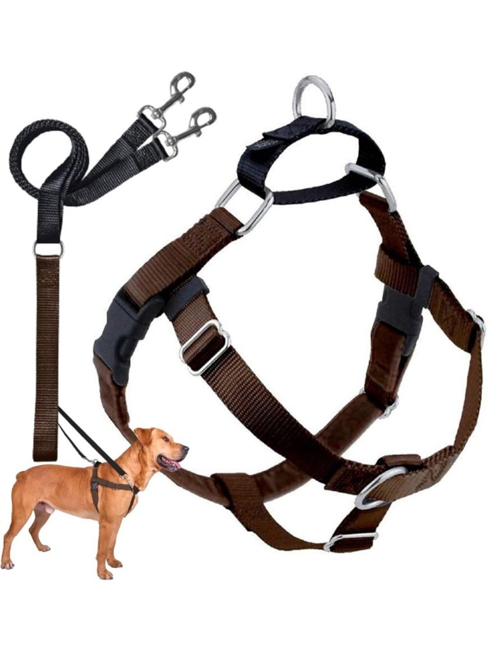 No Pull Dog Harness & Leash Set, Adjustable Medium Size, Brown, Freedom Design